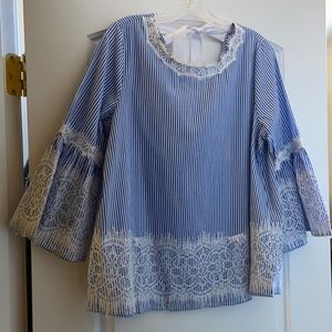 Zara look alike  blue & white pinstripe babydoll style top in size M